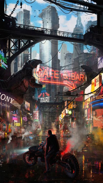 Обои город киберпанк река концепт-арт, Киберпанк, арт, концепт арт, дизайн в разрешении 1080x1920