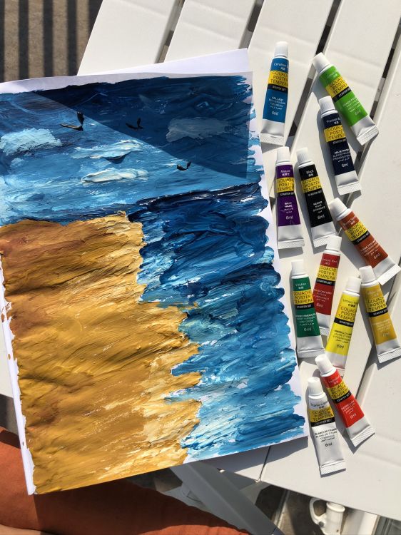 Обои живопись, арт, древесина, синий, архитектура в разрешении 1536x2048