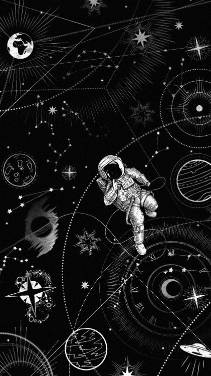 Обои космос, черный, черный и белый, стиль, линия в разрешении 3240x5760