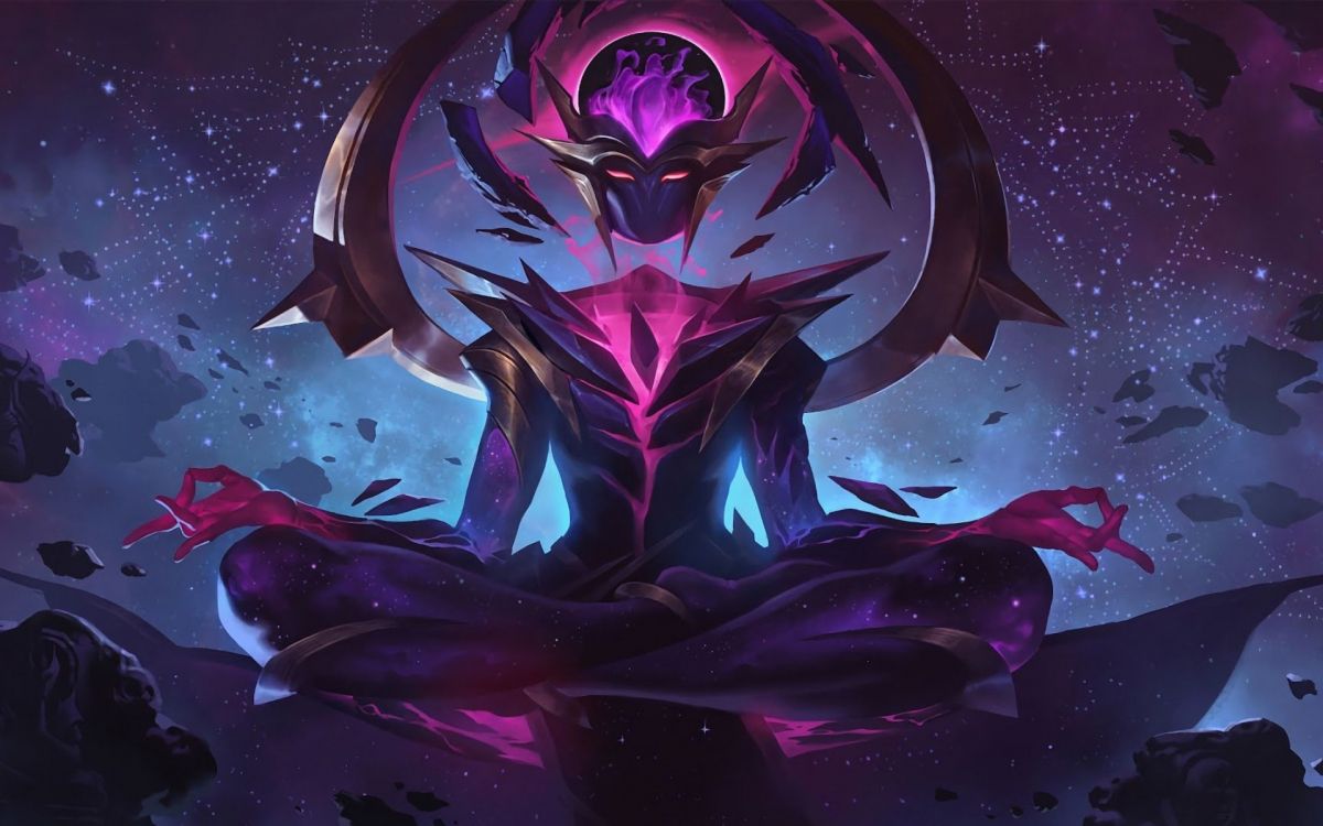 Обои карма темная звезда, карма, Лига легенд, пурпур, мультфильм в разрешении 1920x1200