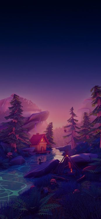 Обои арт, атмосфера, растение, природный ландшафт, дерево в разрешении 1125x2436