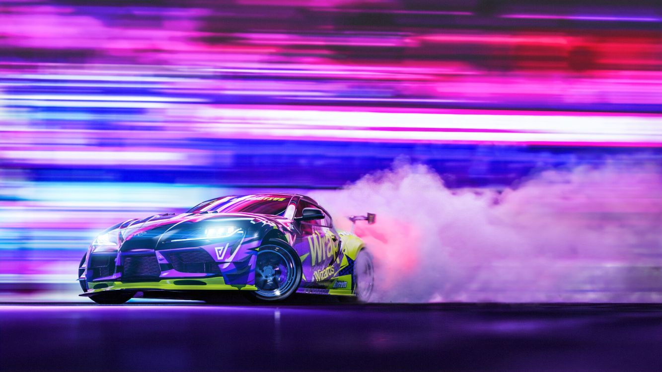 Обои Toyota Supra, авто, спорткар, дрифтинг, пурпур в разрешении 3840x2160