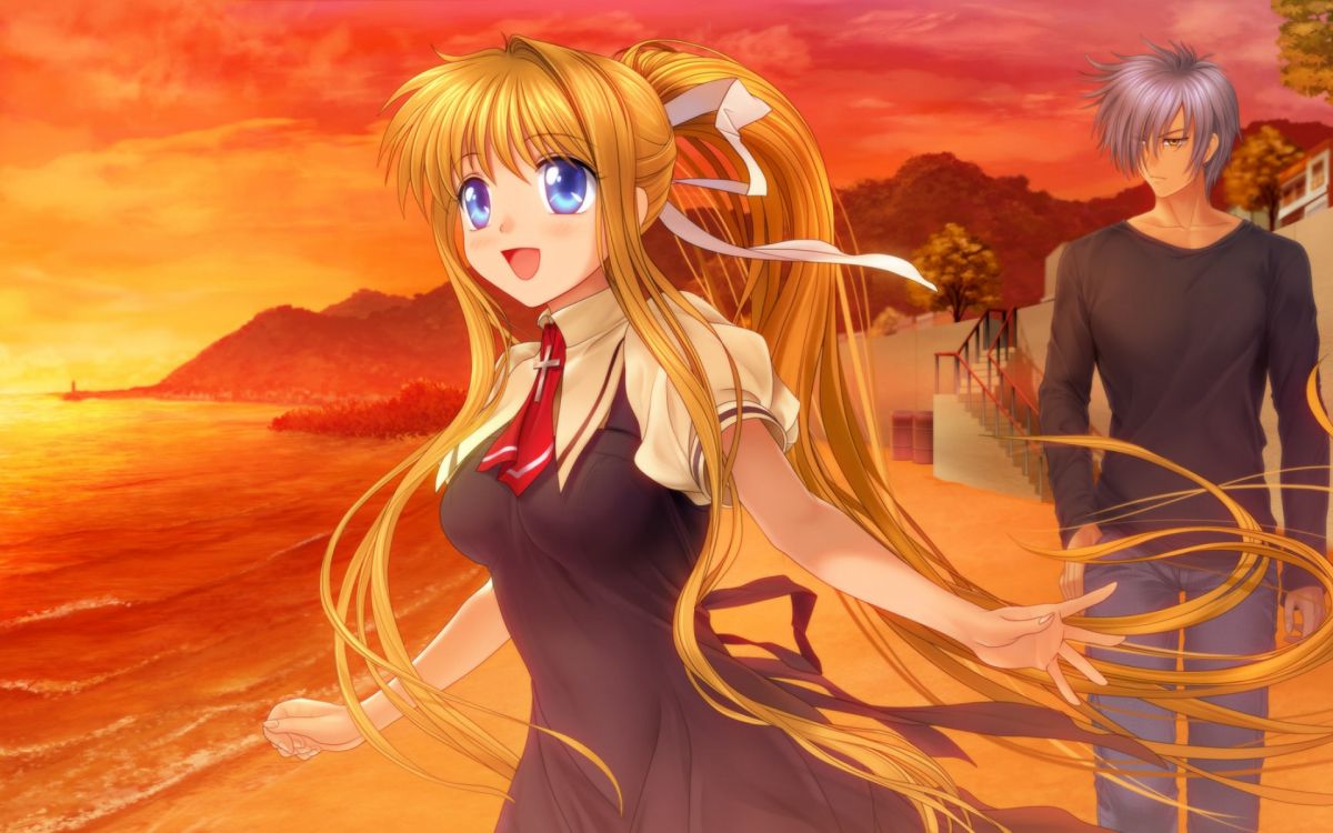 Обои аниме, длинные волосы, каштановые волосы, блондин, Юкито Кунисаки в разрешении 1920x1200