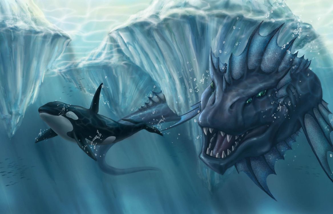 Обои дракон, морское чудовище, монстр, вода, морская биология в разрешении 2490x1600
