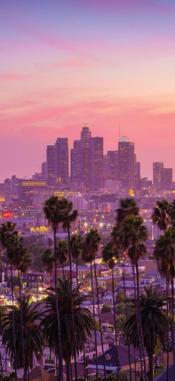 Обои Лос-Анджелес iOS 16, облако, здание, небоскреб, послесвечение в разрешении 1080x2337
