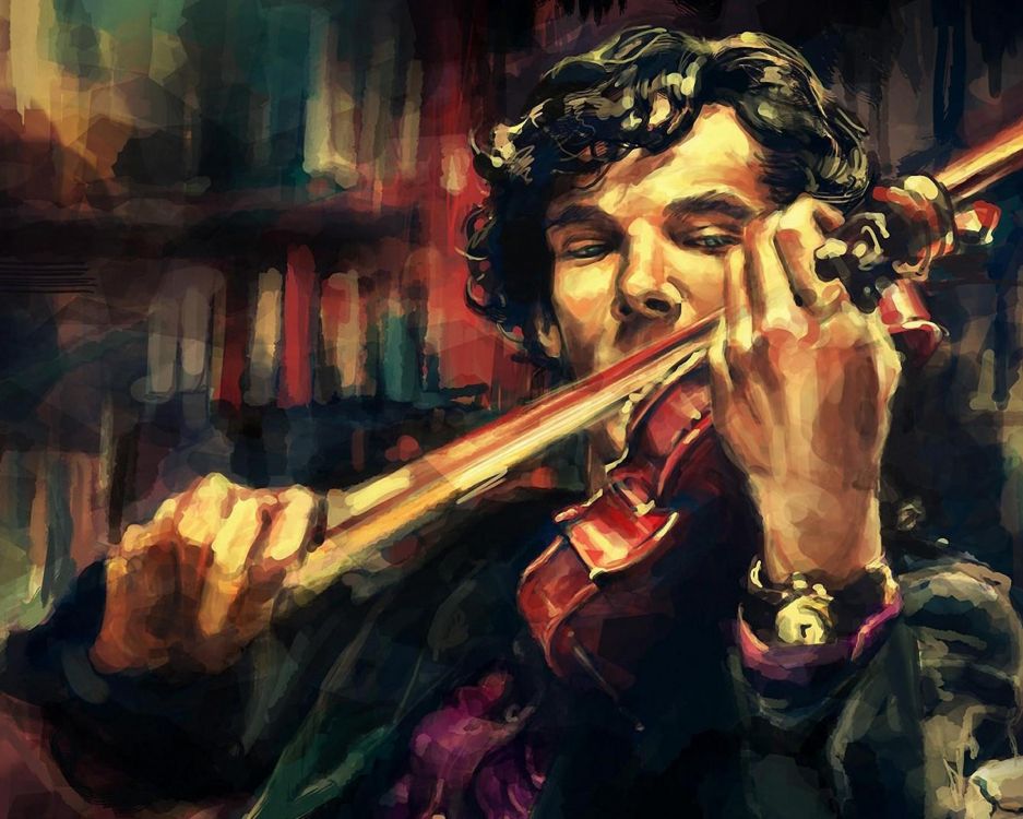 Обои шерлок, Шерлок Холмс, живопись, скрипка, арт в разрешении 2560x2048