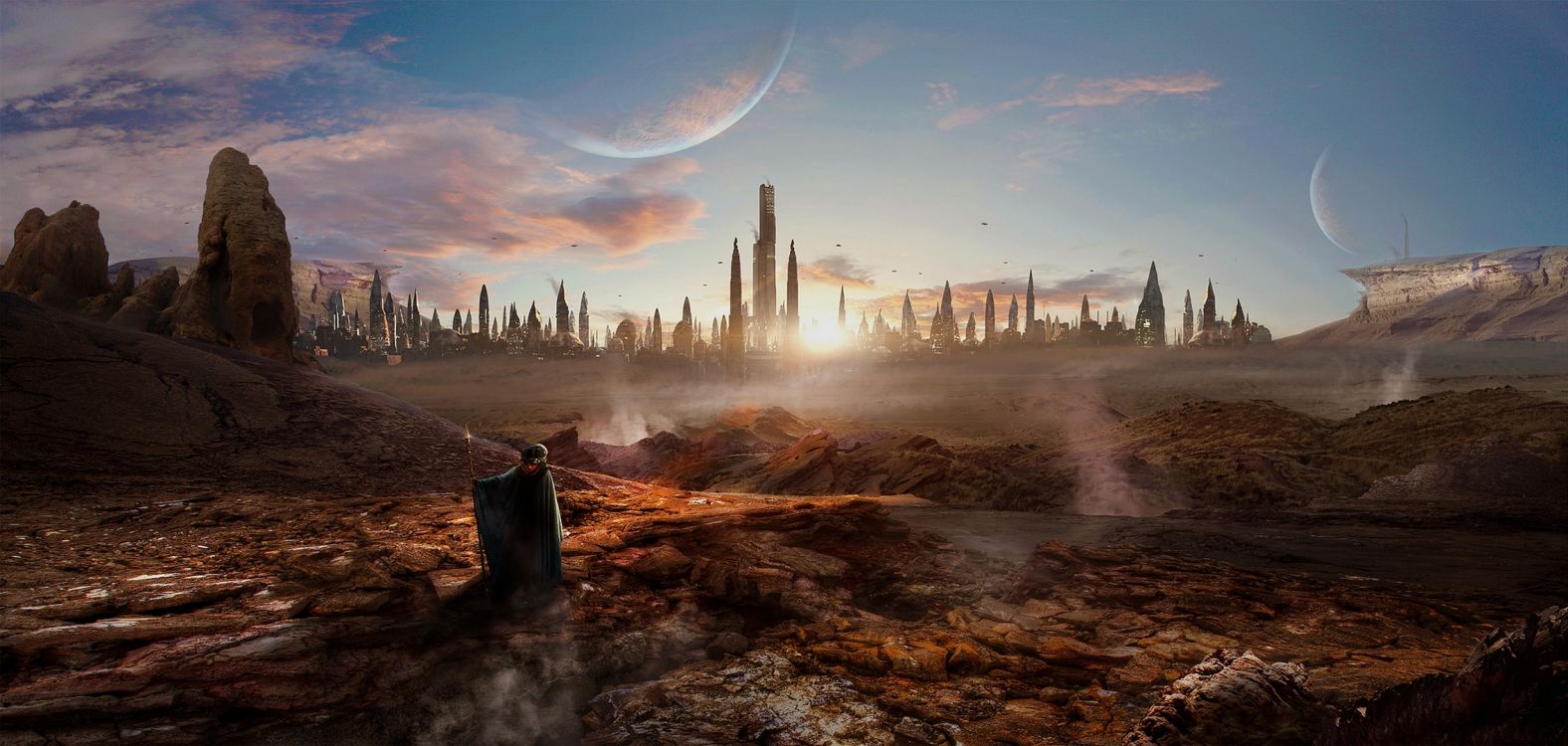 Обои арт, иллюстрация, атмосфера, пейзаж, горизонт в разрешении 2270x1080