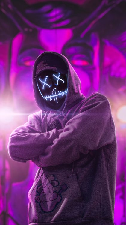 Обои неон, Гая Фокса маска, рукав, пурпур, Фиолетовый в разрешении 1080x1920