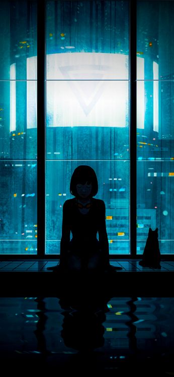 Обои отражение, небьющиеся, свет, синий, лазурный в разрешении 1080x2340