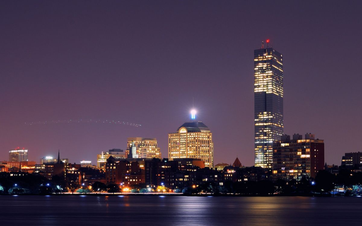 Обои Бостон, линия горизонта, городской пейзаж, город, ночь в разрешении 2560x1600