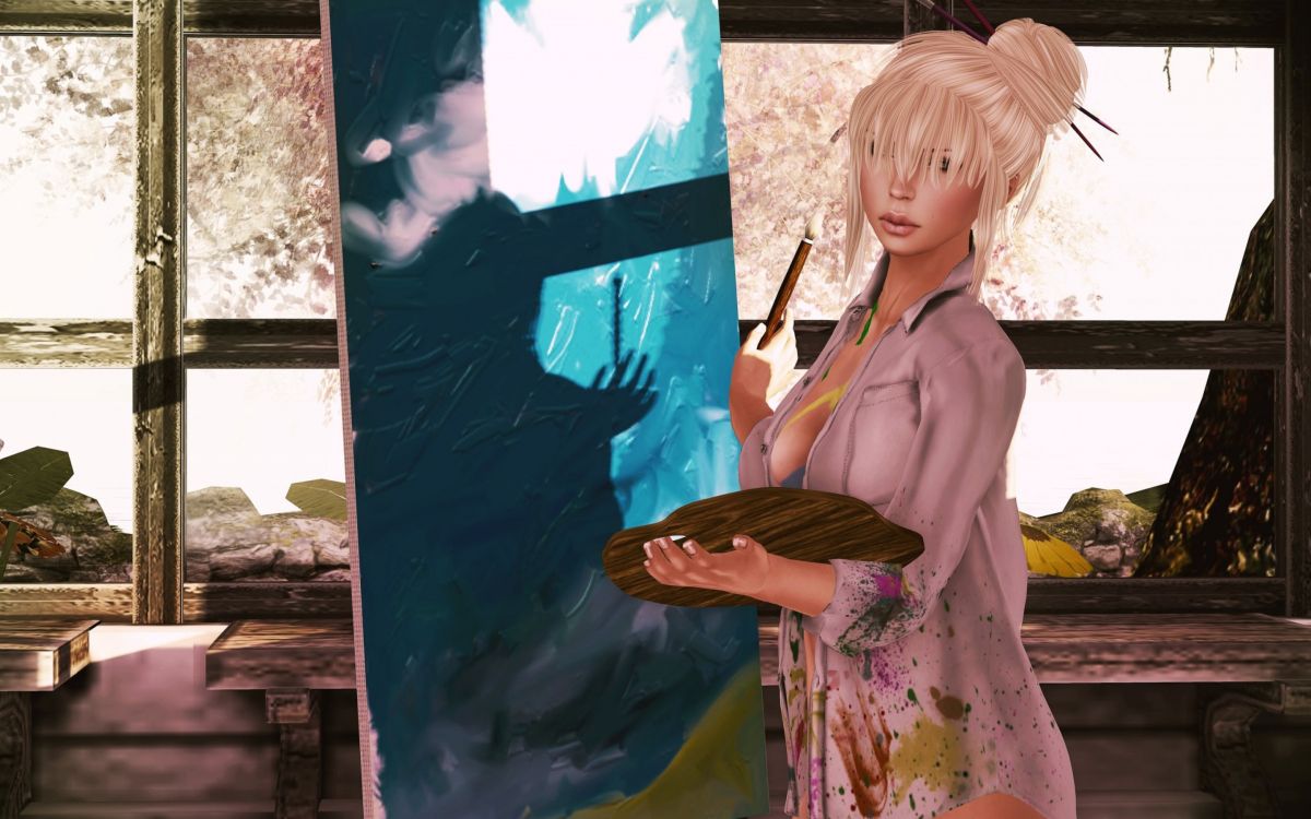 Обои мольберт, рисование, прическа, мультфильм, дизайн одежды в разрешении 2880x1800