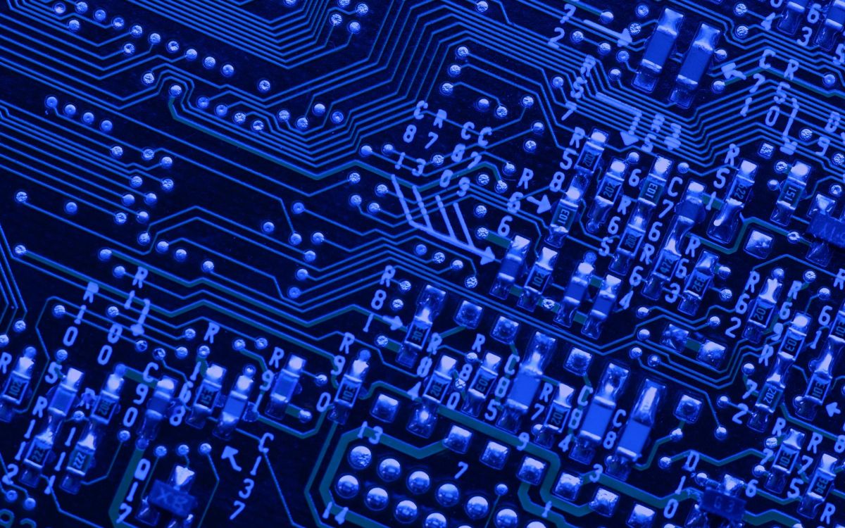 Обои электронная схема, электроника, печатная плата, синий, электронная техника в разрешении 2560x1600