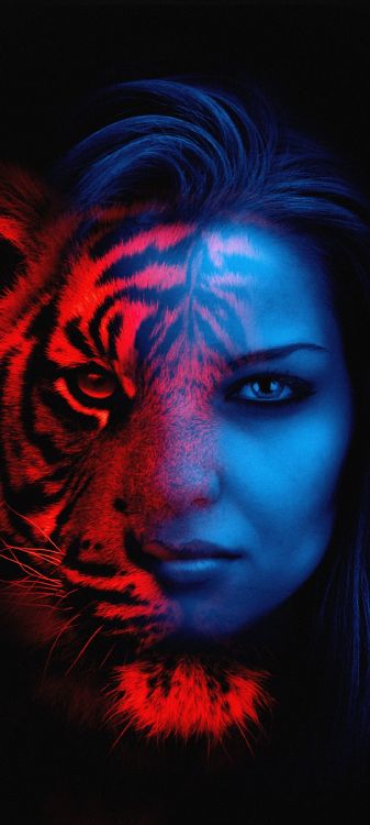 Обои голова, телефон, ресничка, арт, пурпурный цвет в разрешении 1080x2400