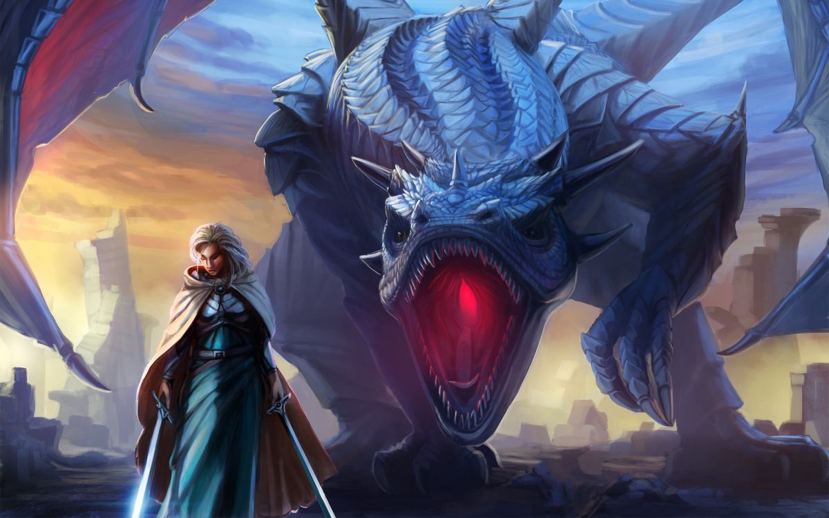 Обои дракон, фэнтези, демон, иллюстрация, приключенческая игра в разрешении 2560x1600
