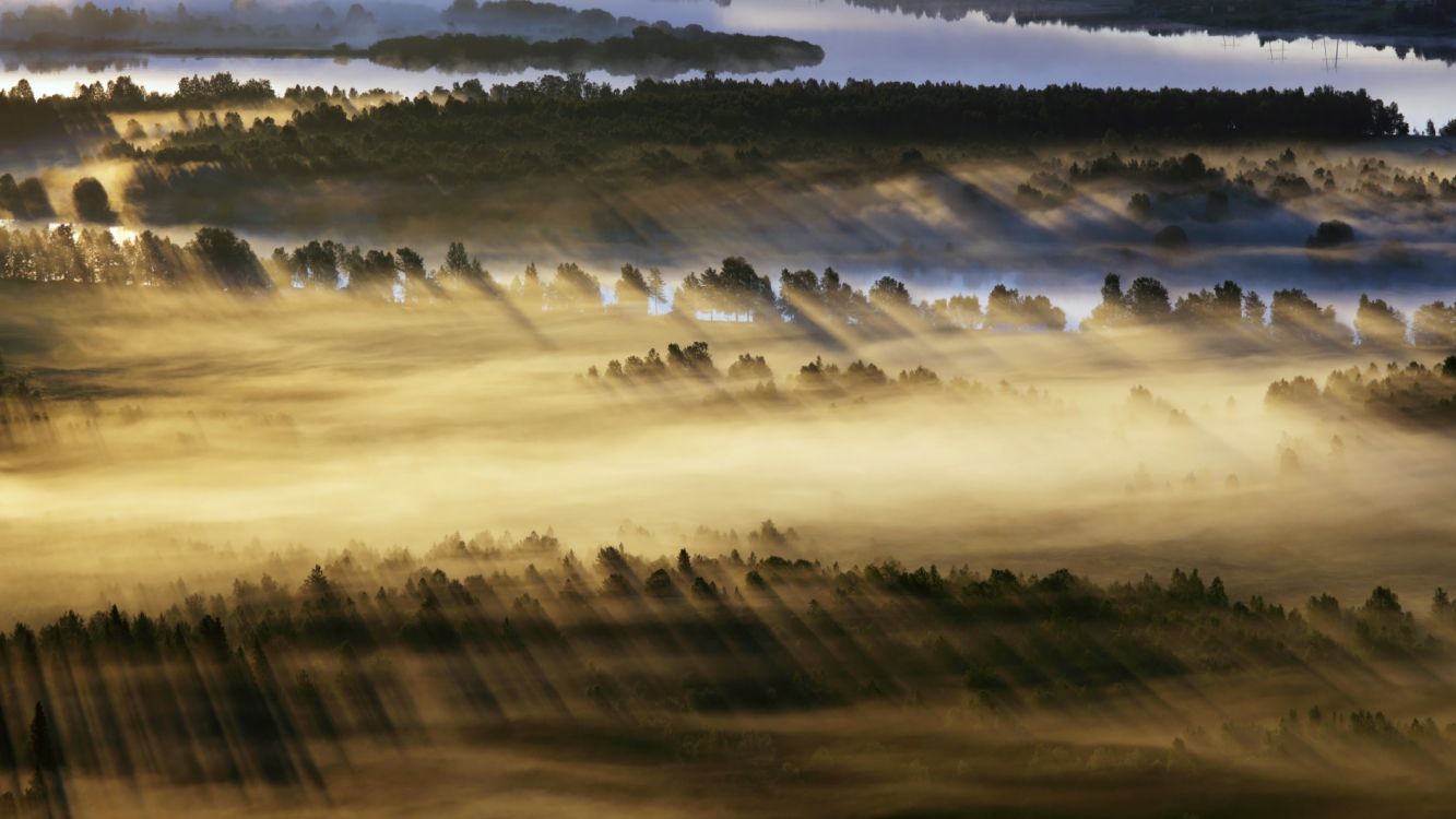 Обои утро, пейзаж, небо, горизонт, холст в разрешении 2112x1188