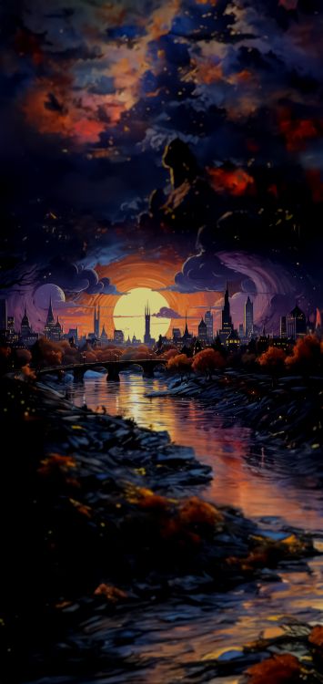 Обои послесвечение, рисование, вода, облако, атмосфера в разрешении 1422x3000