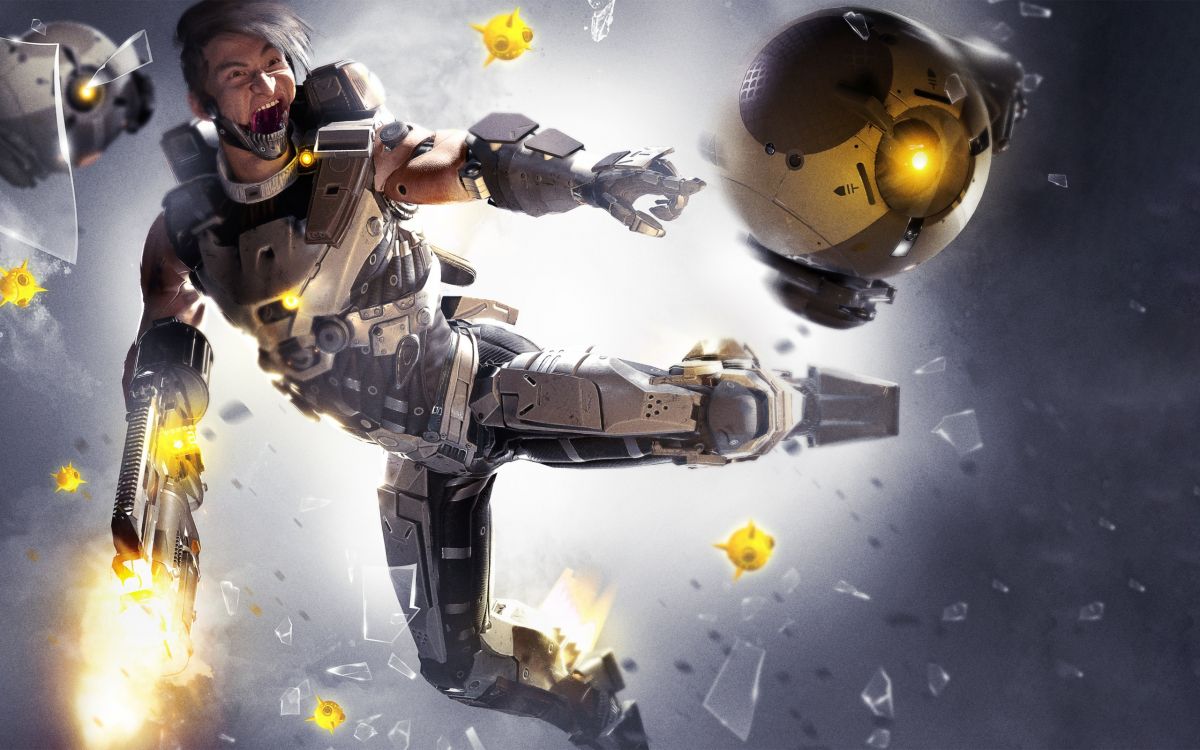 Обои правонарушители, шутер, свет, шлем, желтый в разрешении 2560x1600