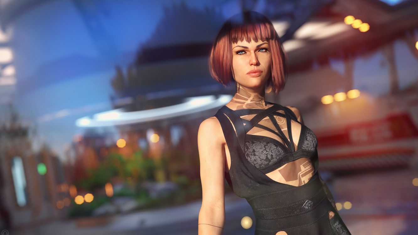 Обои леди, арт, произведение искусства, цифровое искусство, кожа в разрешении 2200x1238