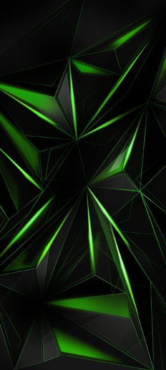 Обои свет, симметрия, зеленый, треугольник, арт в разрешении 1080x2400