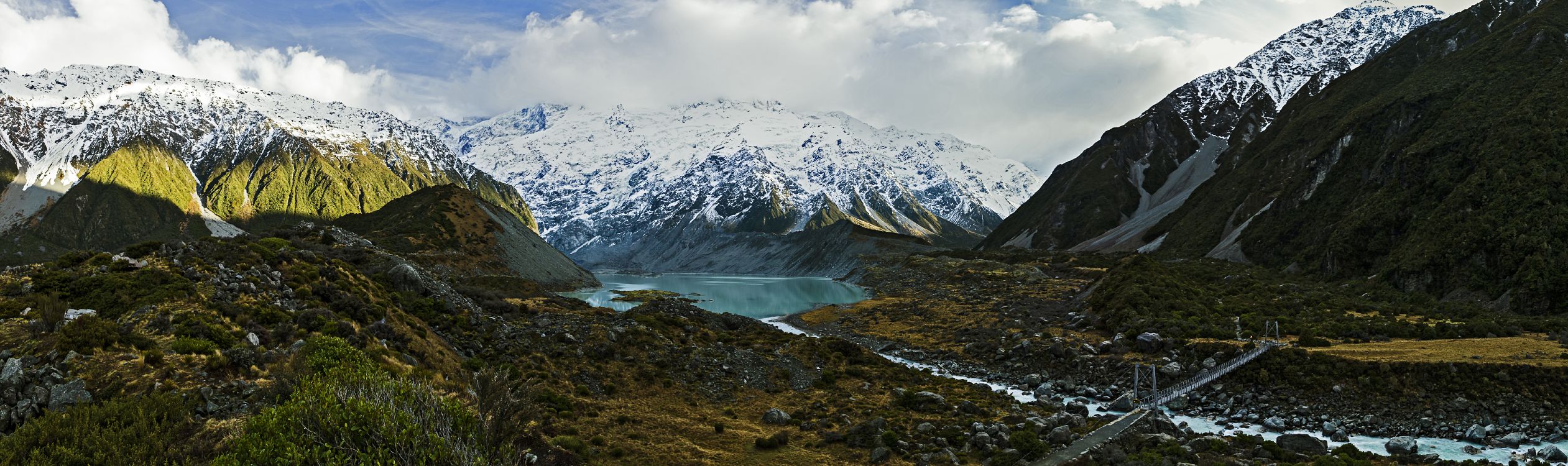 Обои дикая местность, облако, вода, гора, гидроресурсы в разрешении 8409x2500
