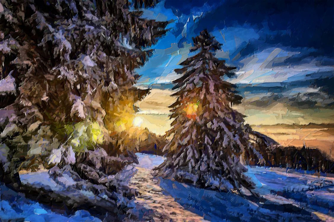 Обои живопись, природа, дерево, зима, снег в разрешении 3200x2128