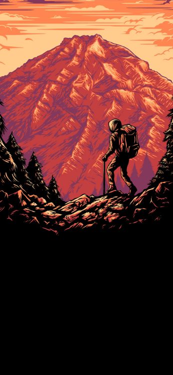 Обои векторная графика, Кемпинг, поход, Люди в природе, растение в разрешении 1080x2340