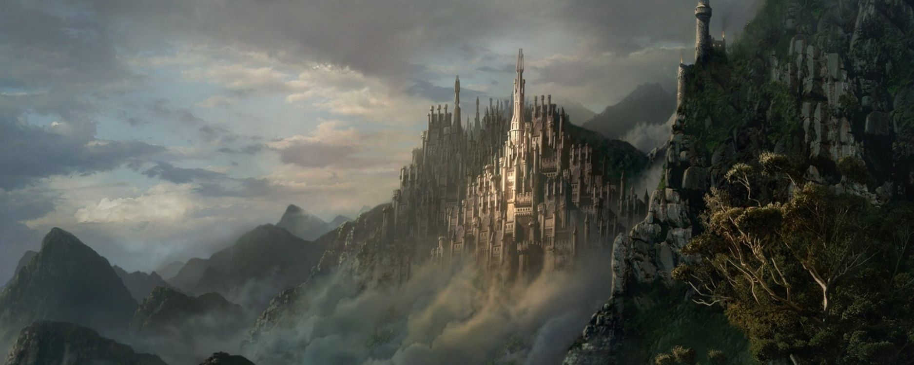 Обои замок, местность, гора, откос, атмосфера в разрешении 2560x1024