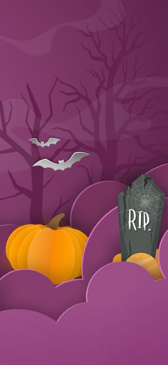 Обои Хэллоуин, тыква, мультфильм, графика, природа в разрешении 1080x2340