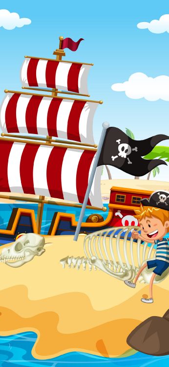 Обои мультфильм, векторная графика, иллюстрация, пиратство, картинка в разрешении 1080x2340