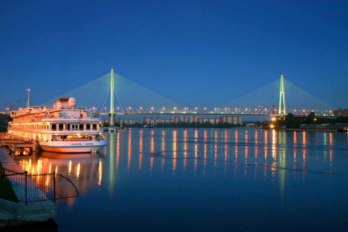Обои отражение, Санкт Петербург, мост, Марина, вечер в разрешении 3072x2048