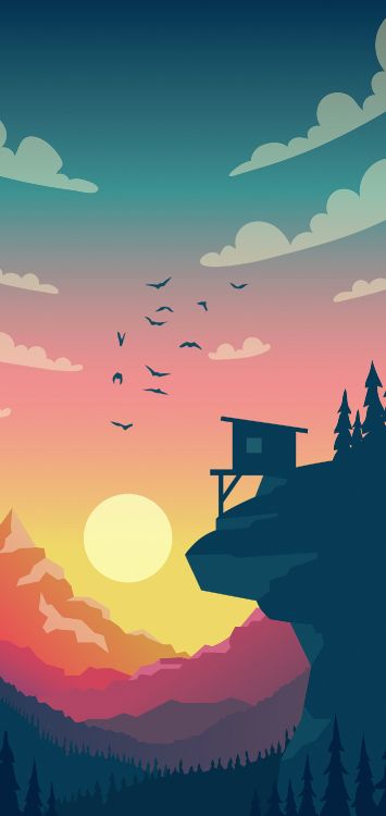 Обои векторное искусство днем и ночью, иллюстрация, графический дизайн, арт, векторная графика в разрешении 1420x3000