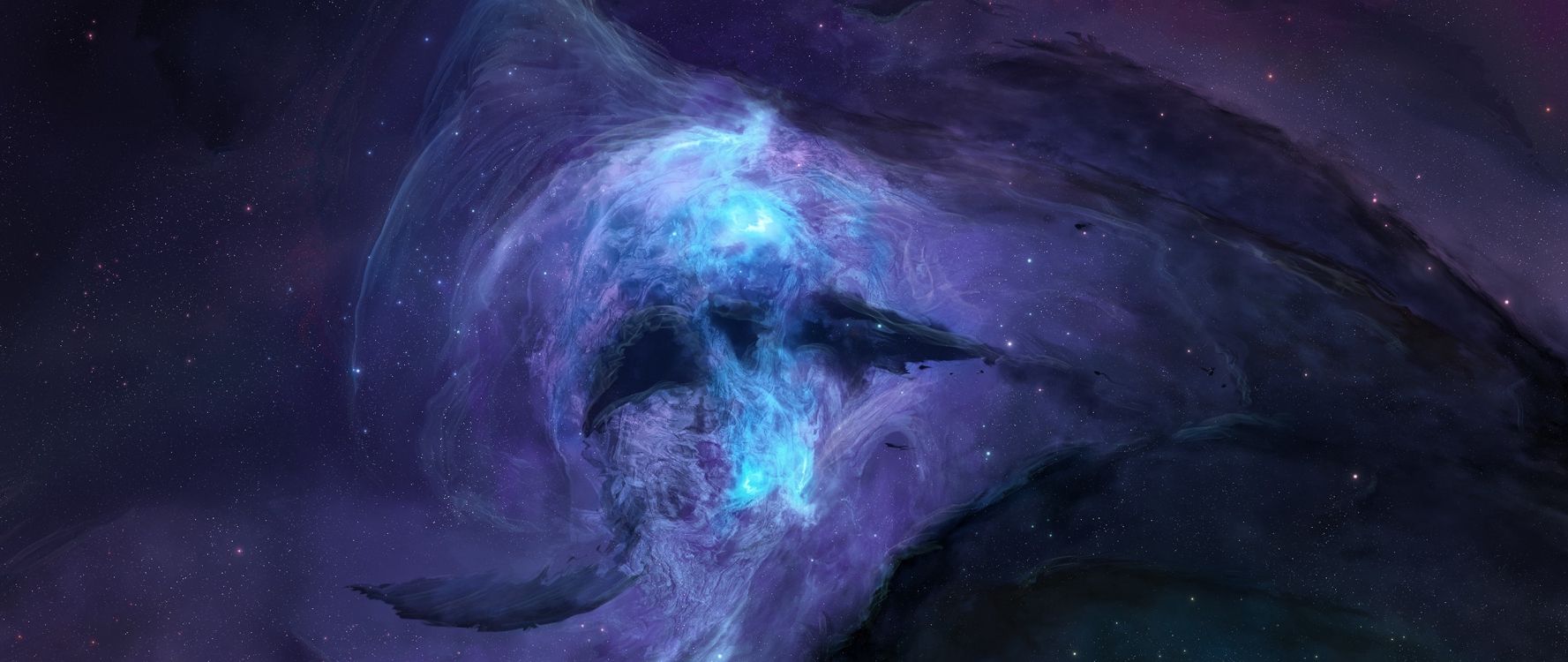 Обои туманность, астрономический объект, космос, пурпур, космическое пространство в разрешении 2560x1080