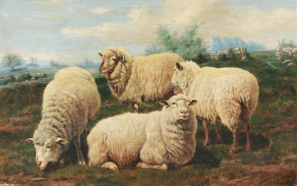 Обои живопись, художник, овца, стадо, выгон в разрешении 1920x1200