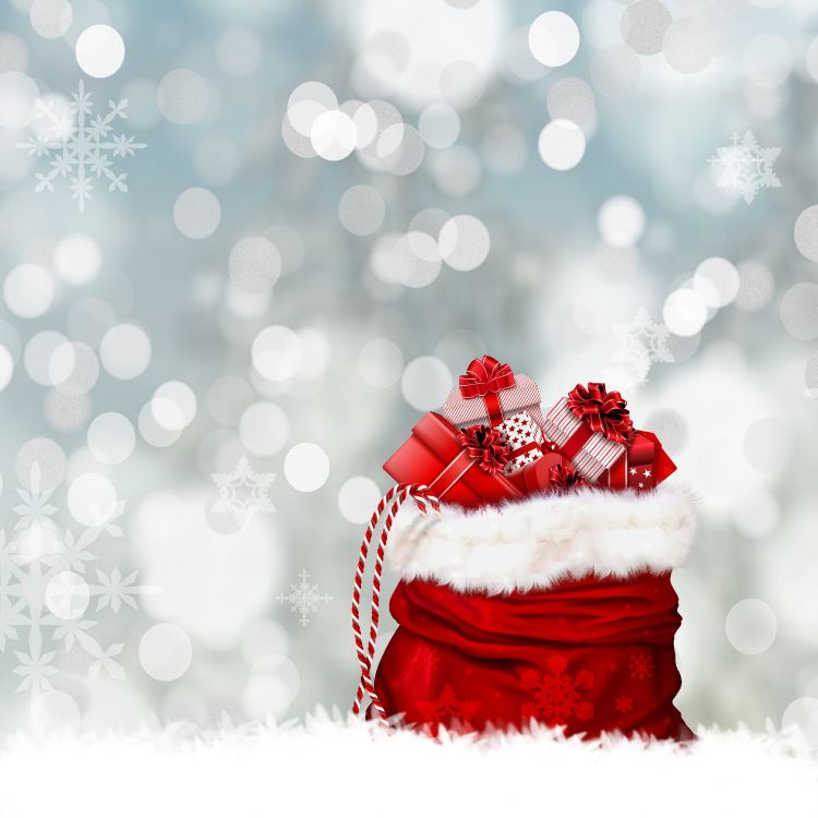 Обои Рождественский день, Санта-Клаус, Рождественский подарок, красный цвет, зима в разрешении 3994x3993