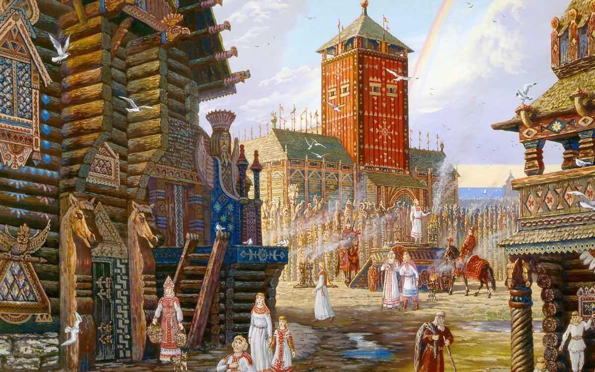 Обои живопись, храм, здание, место поклонения, пагода в разрешении 2880x1800