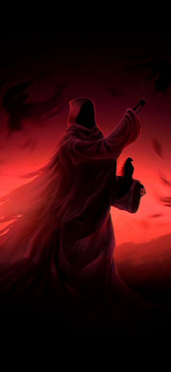 Обои привидение, арт, окружающая среда, красный цвет, пейзаж в разрешении 1080x2340