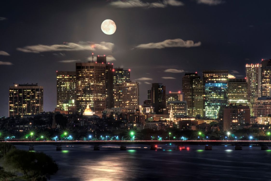 Обои городской пейзаж, город, ночь, метрополия, линия горизонта в разрешении 3019x2013