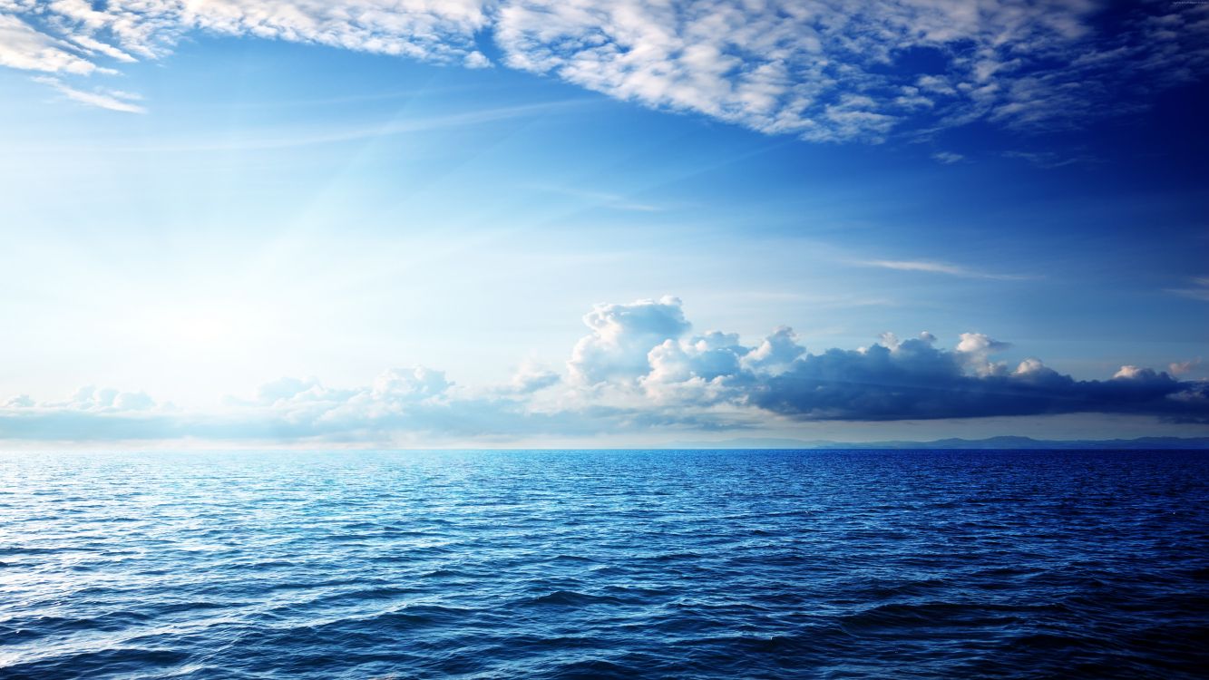 Обои океан, горизонт, облако, синий, море в разрешении 7680x4320