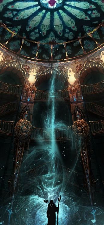 Обои маг замок фэнтези, магия, маг, фэнтези, фантастическое искусство в разрешении 1080x2340