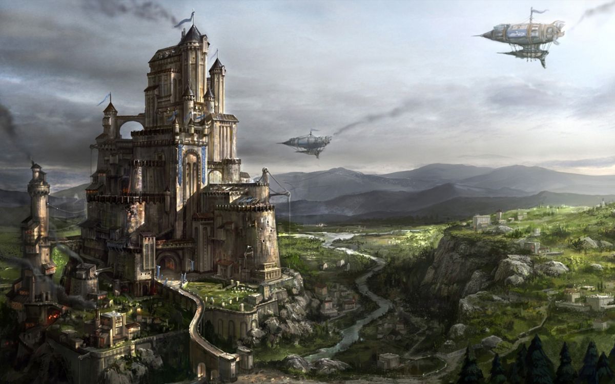 Обои замок, фэнтези, здание, средневековая фантазия, концепт арт в разрешении 2560x1600