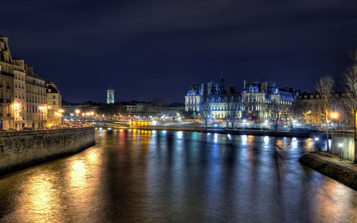 Обои Париж, ночь, город, вода, реки в разрешении 2560x1600