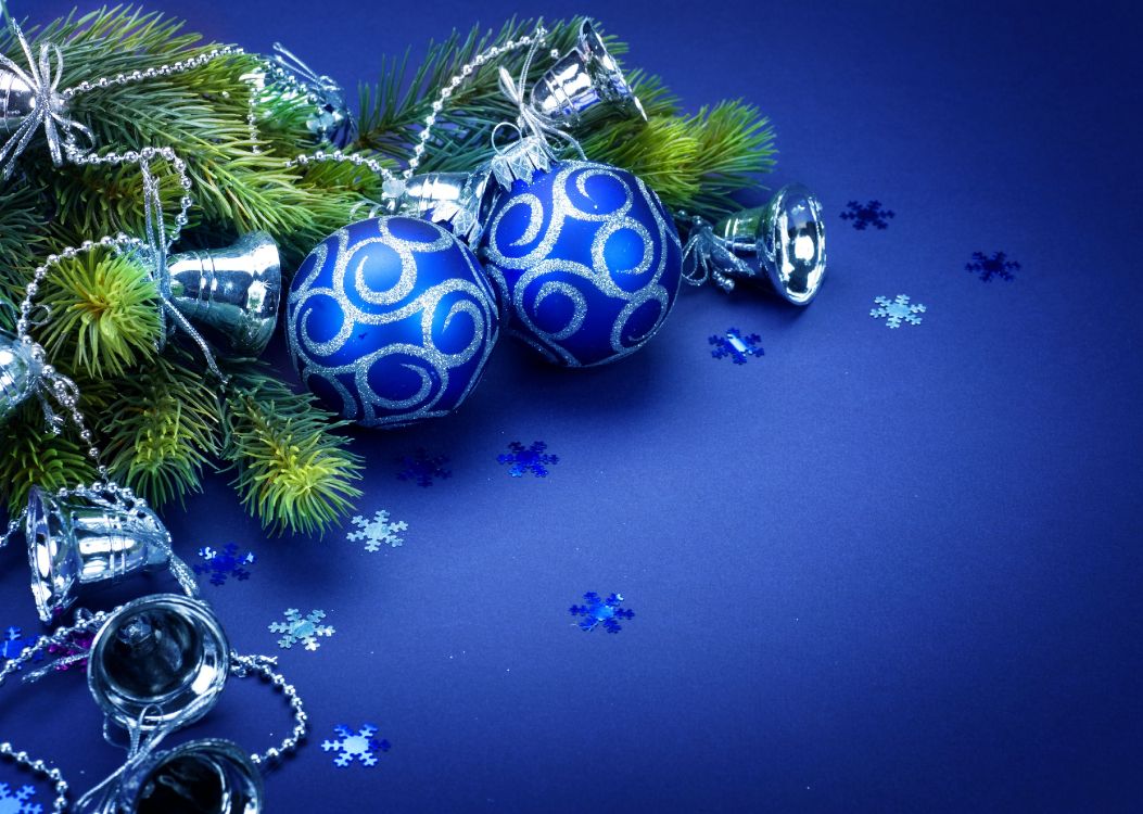 Обои Рождественский день, рождественский орнамент, синий, Рождественские украшения, дерево в разрешении 3968x2824