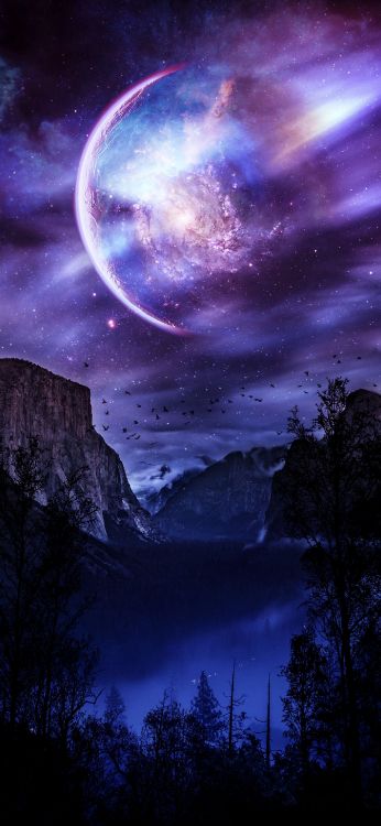 Обои природа, живопись, арт, облако, атмосфера в разрешении 1407x3045