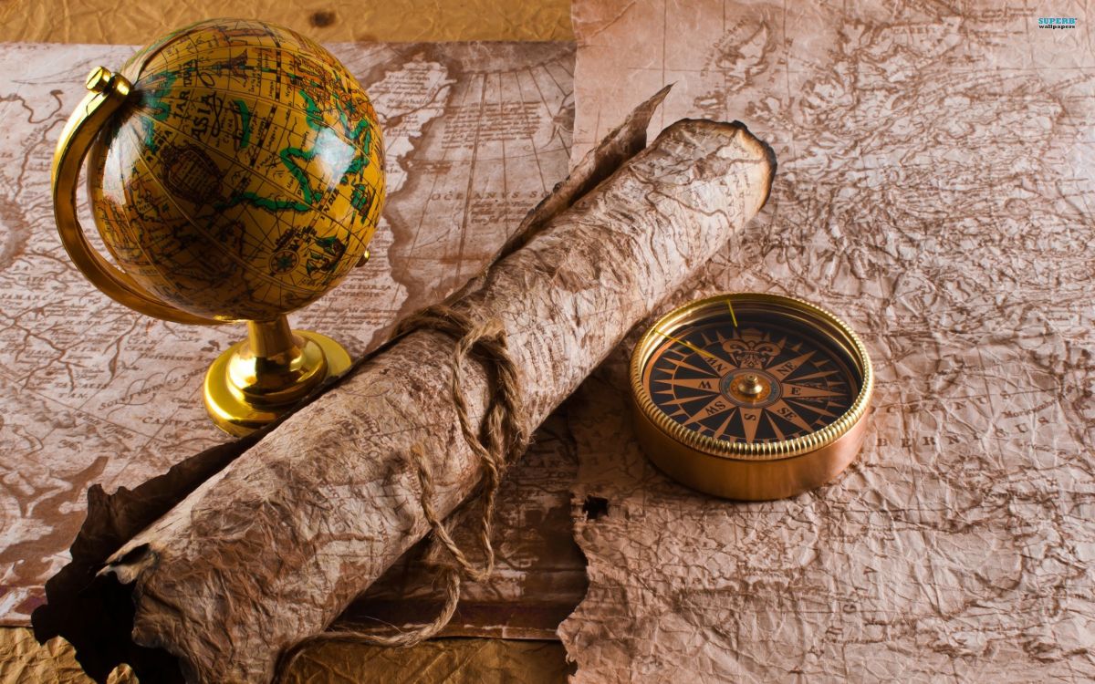 Обои шар, карта, натюрморт, компас, карта мира в разрешении 2560x1600