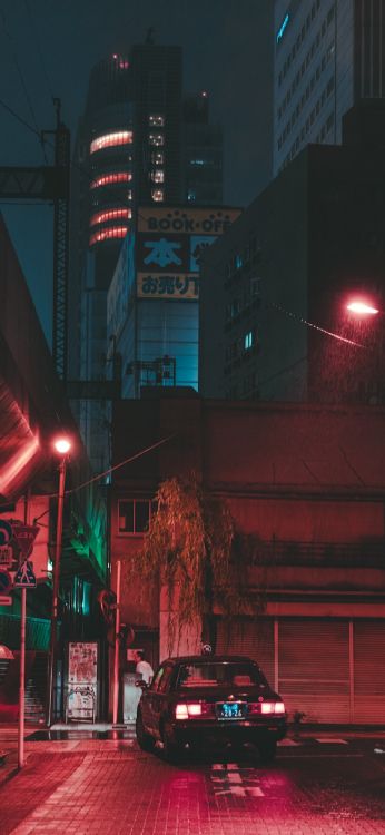 Обои здание, автомобильное освещение, свет, черный, освещение в разрешении 1170x2532