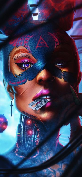 Обои губа, арт, пурпур, ресничка, очки в разрешении 1080x2340