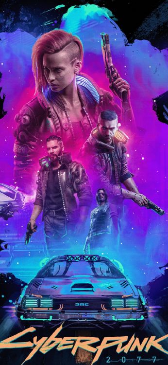 Обои Киберпанк 2077, cd projekt, пурпур, капюшон, свет в разрешении 1080x2340