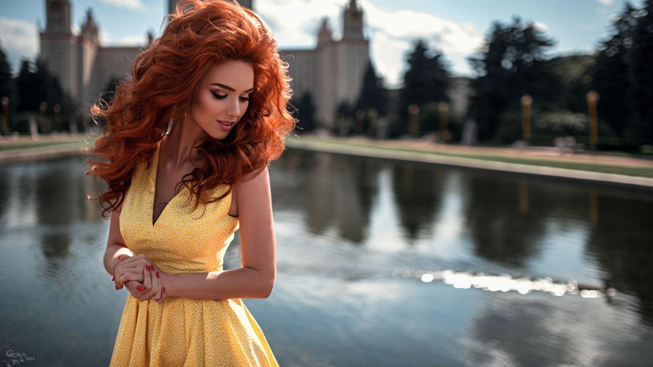 Обои волосы, красота, прическа, длинные волосы, рыжие волосы в разрешении 2048x1152