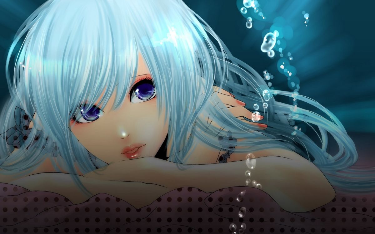 Обои аниме, аниме девушка, мультфильм, синий, вода в разрешении 3840x2400