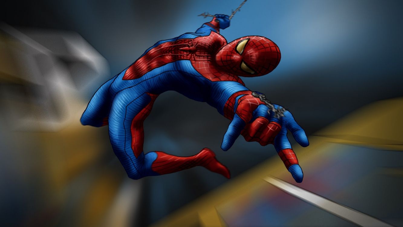 Обои человек-паук, супергерой, арт, фигурка, синий цвет в разрешении 2120x1192